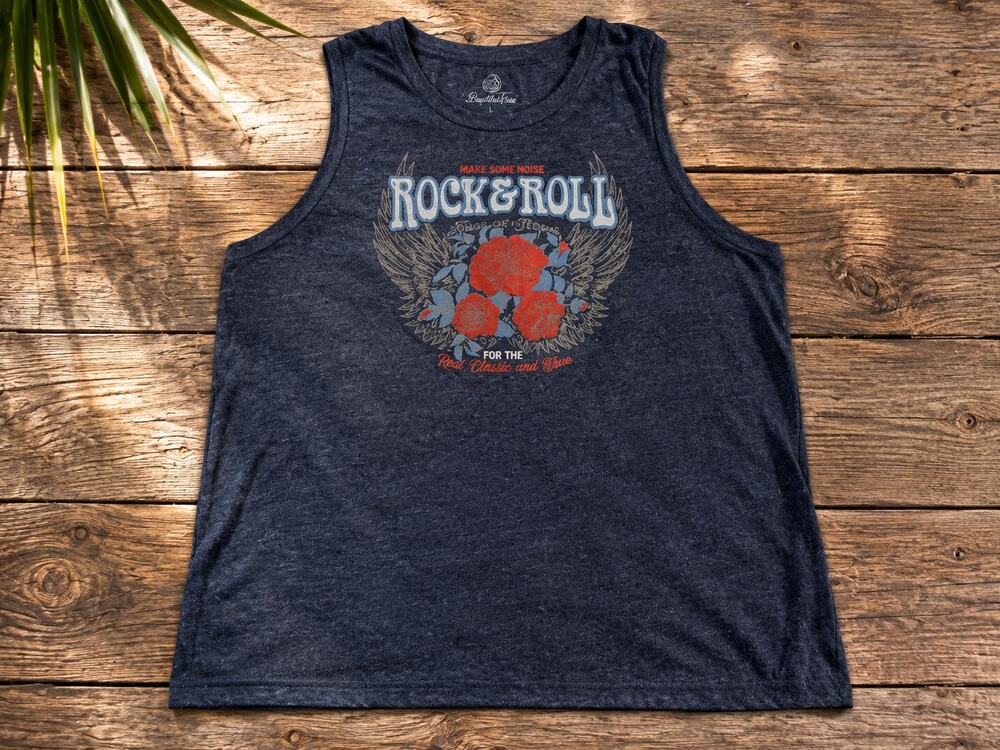 PositiviTees Women’s XL Rock & Roll Graphic Muscle Tank Stars Stripes Roses